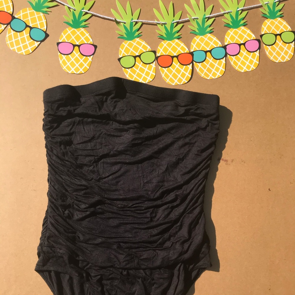 NWT BLACK RUCHED TUBE TOP BODY SUIT size l